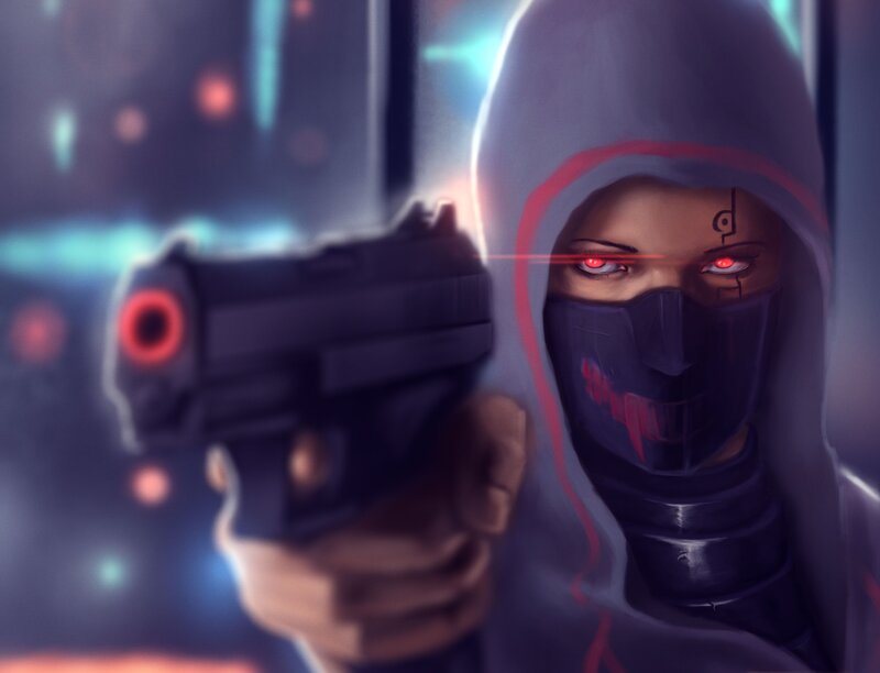 Hooded Figure with Gun — Purple