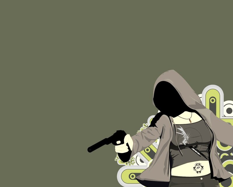hooded figure with gun