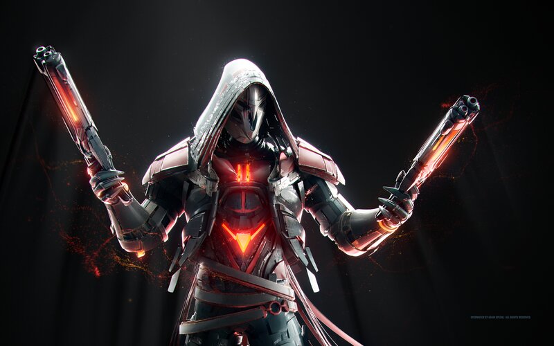 Hooded Figure with Guns — Black, Dramatic