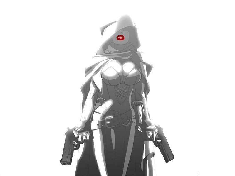 Hooded Figure with Guns — Black