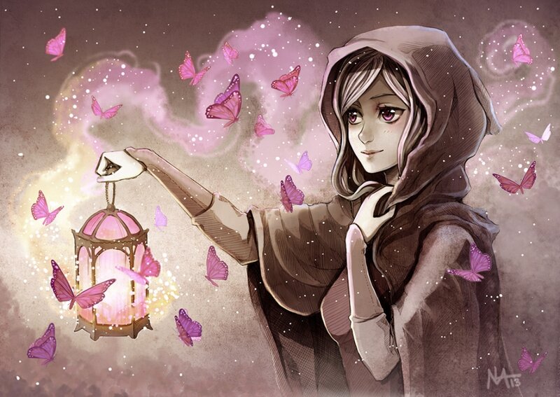 Hooded Figure with Lantern — Brown