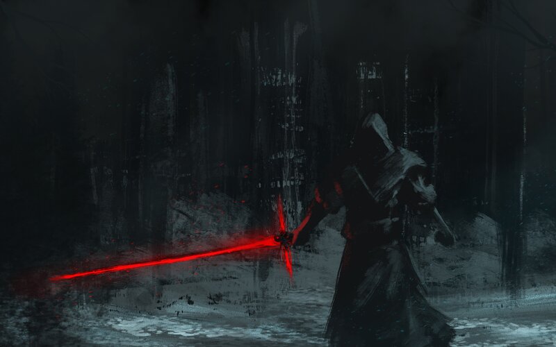 Hooded Figure with Lightsaber — Black, Dark, Dramatic, Night, Digital Art