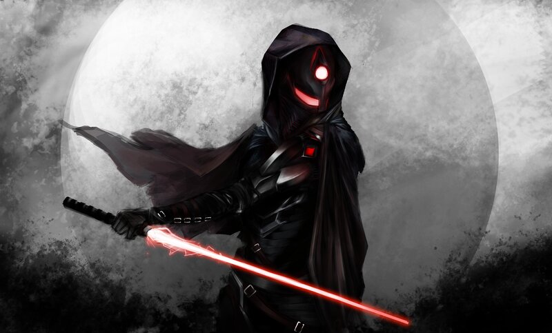 Hooded Figure with Lightsaber — Black, Dramatic, Night, Digital Art