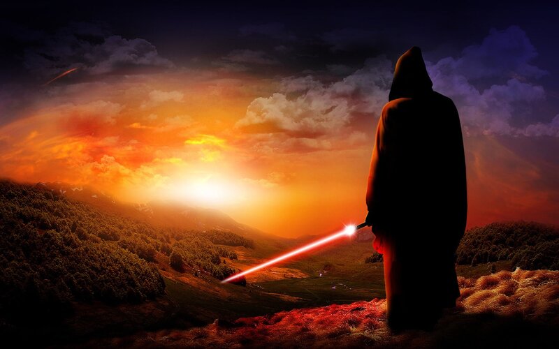 Hooded Figure with Lightsaber — Orange, Dramatic