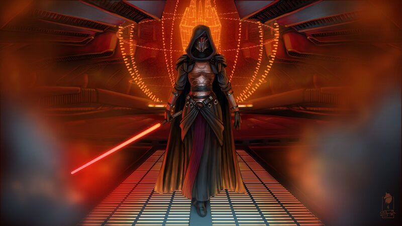 Hooded Figure with Lightsaber — Red, Dramatic, Digital Art, Dark Robe