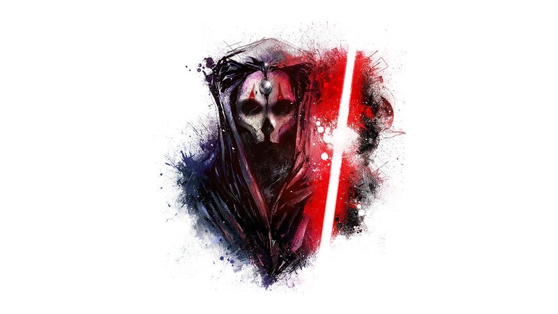 Hooded Figure with Lightsaber — Red, Dramatic, Digital Art, Skull Mask