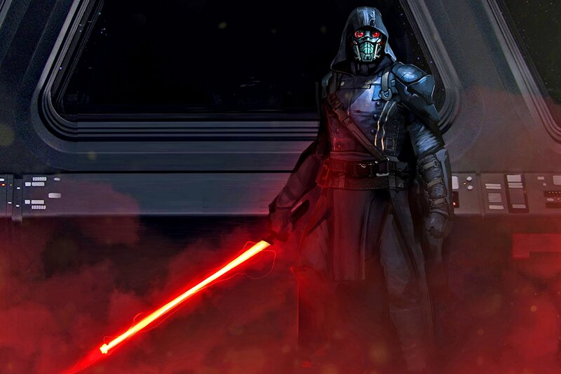 Hooded Figure with Lightsaber — Red, Dramatic