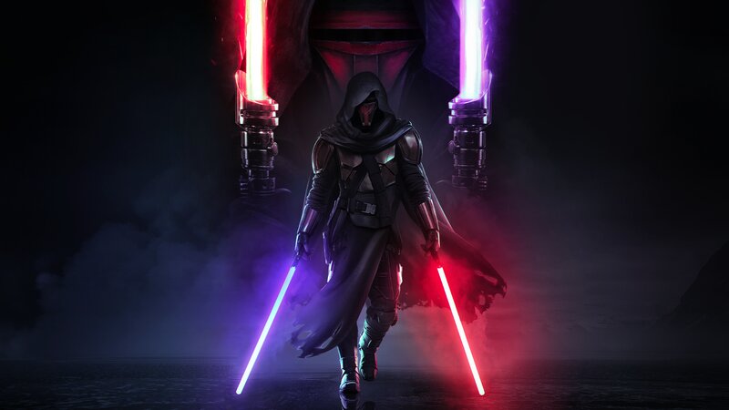 Hooded Figure with Lightsabers — Black, Dramatic, Night, Digital Art