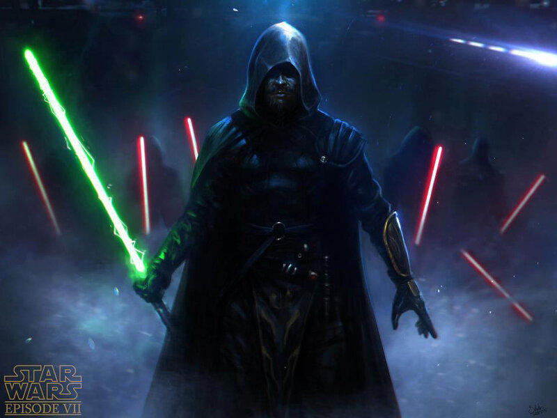 Hooded Figure with Lightsabers — Black, Dramatic, Night