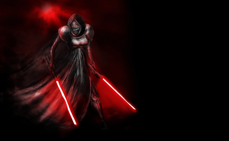Hooded Figure with Lightsabers — Red, Dramatic
