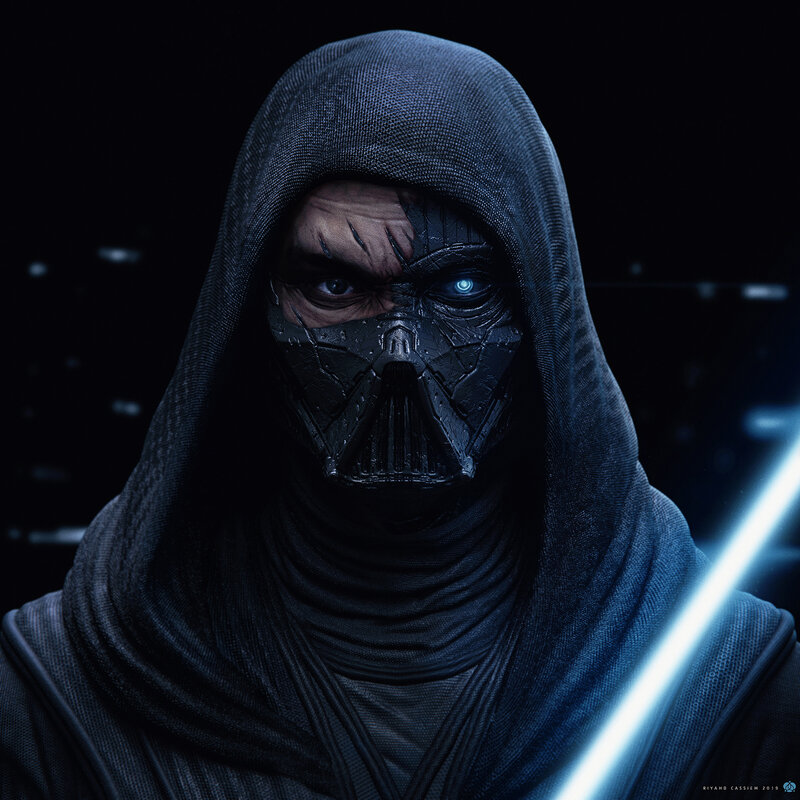 Hooded Figure with Mask — Black, Dramatic