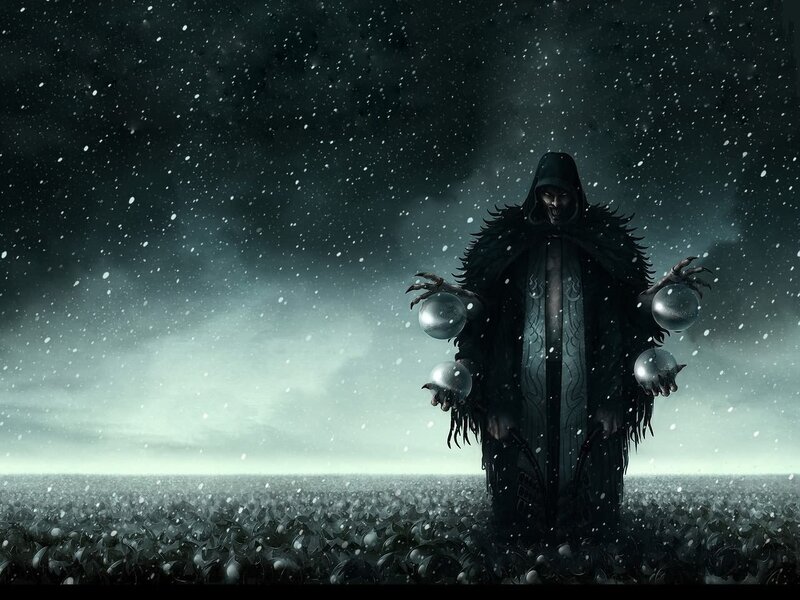 Hooded Figure with Orbs