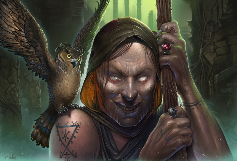 Hooded Figure with Owl — Green