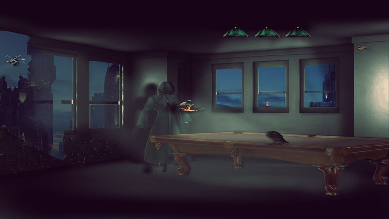 Hooded Figure with Pool Table