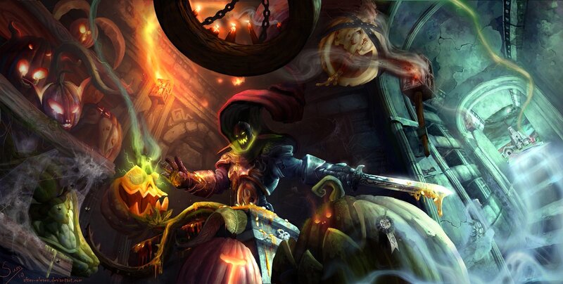 Hooded Figure with Pumpkin — Orange