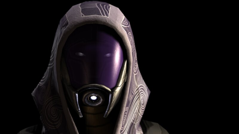 hooded figure with purple mask