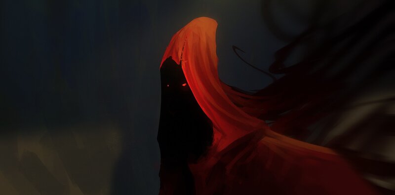 Hooded Figure with Red Cloak — Black