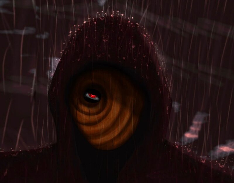 hooded figure with red eye
