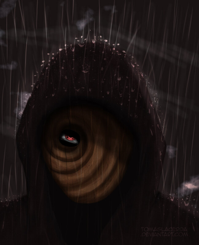 hooded figure with red eye