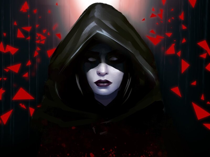 Hooded Figure with Red Shards