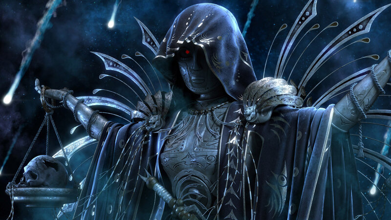 hooded figure with scales
