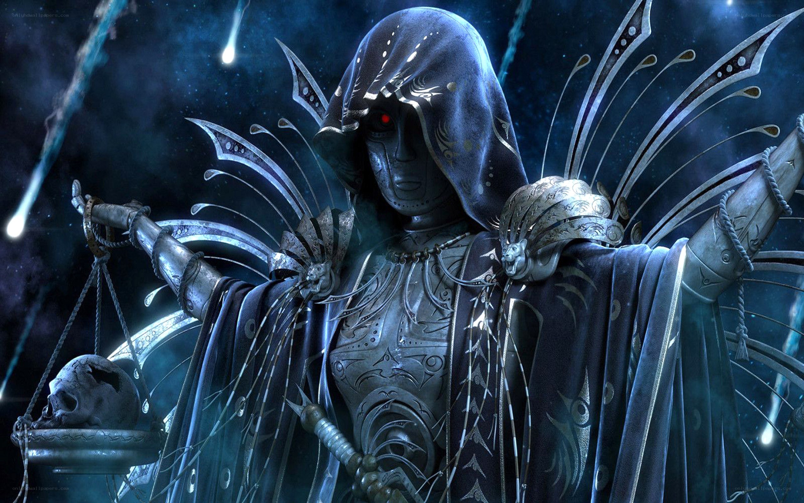 hooded figure with scales