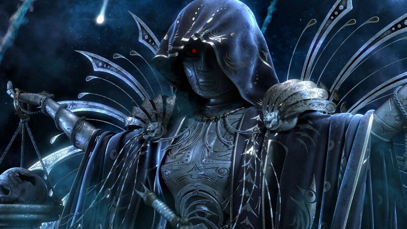 Hooded Figure with Scales — Blue, Dramatic, Dark