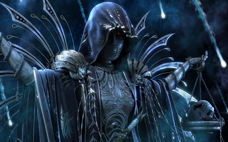 Hooded Figure with Scales — Blue, Dramatic, Night