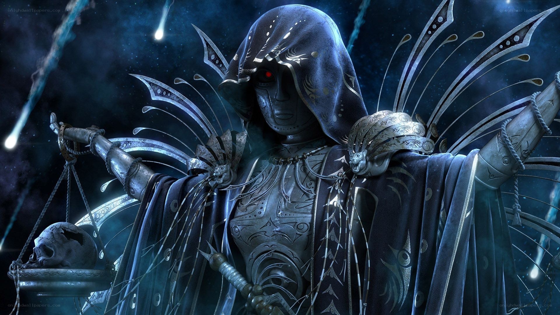 hooded figure with scales