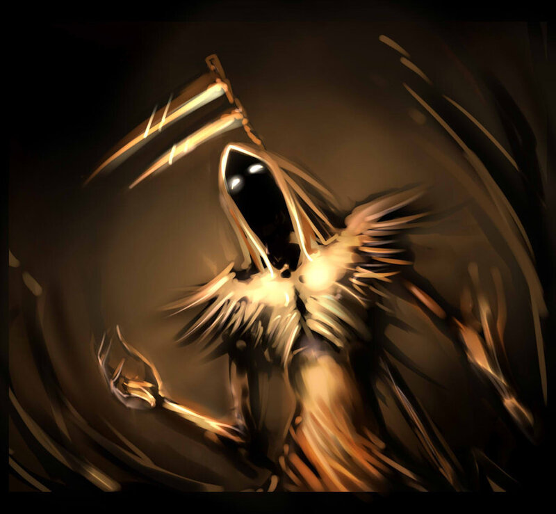 Hooded Figure with Scythe — Brown, Dramatic, Ominous
