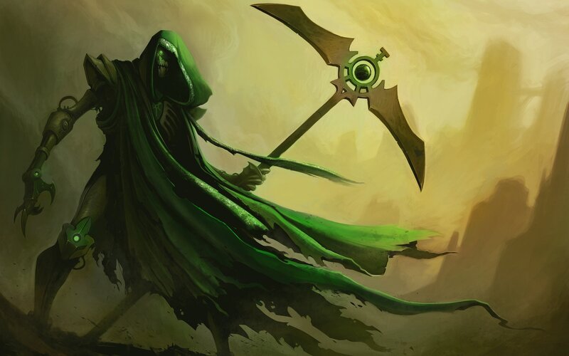 Hooded Figure with Scythe — Green, Dramatic, Digital Art