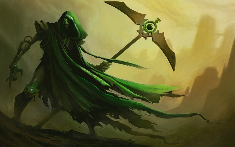 Hooded Figure with Scythe — Green, Dramatic