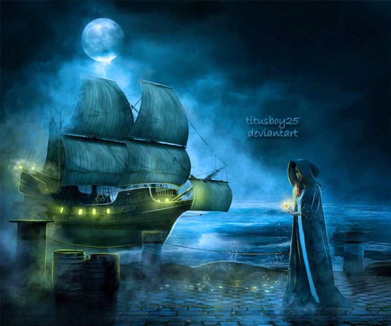 Hooded Figure with Ship