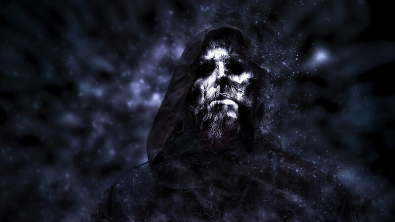 Hooded Figure with Skull Face — Black, Dark, Ominous