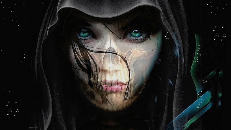 Hooded Figure with Skull Face