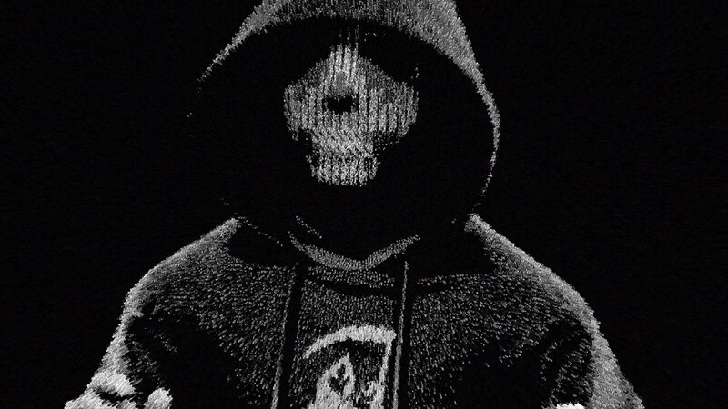 Hooded Figure with Skull Mask — Black, Dark