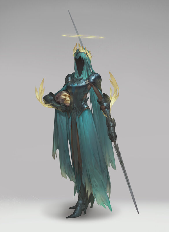 Hooded Figure with Skull — Teal