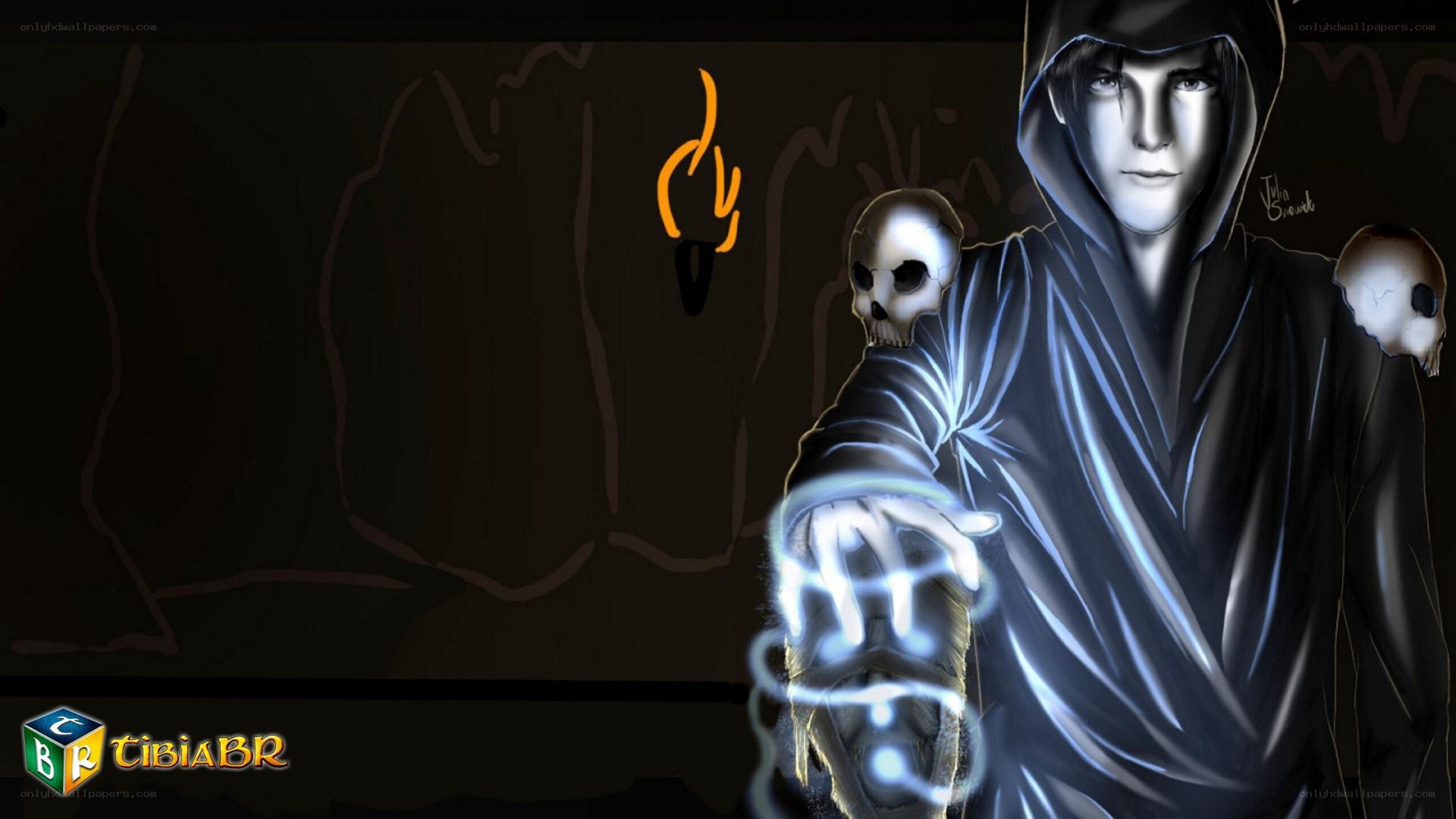 hooded figure with skulls