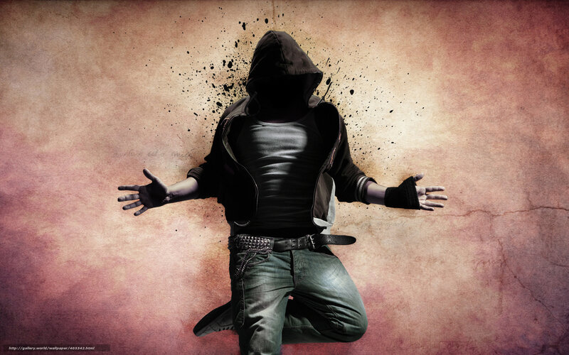 hooded figure with splattered background