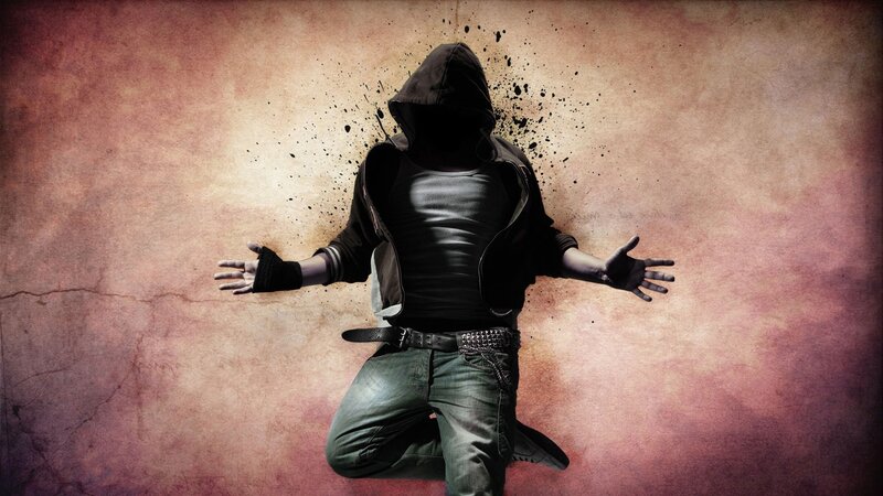 hooded figure with splattered effect