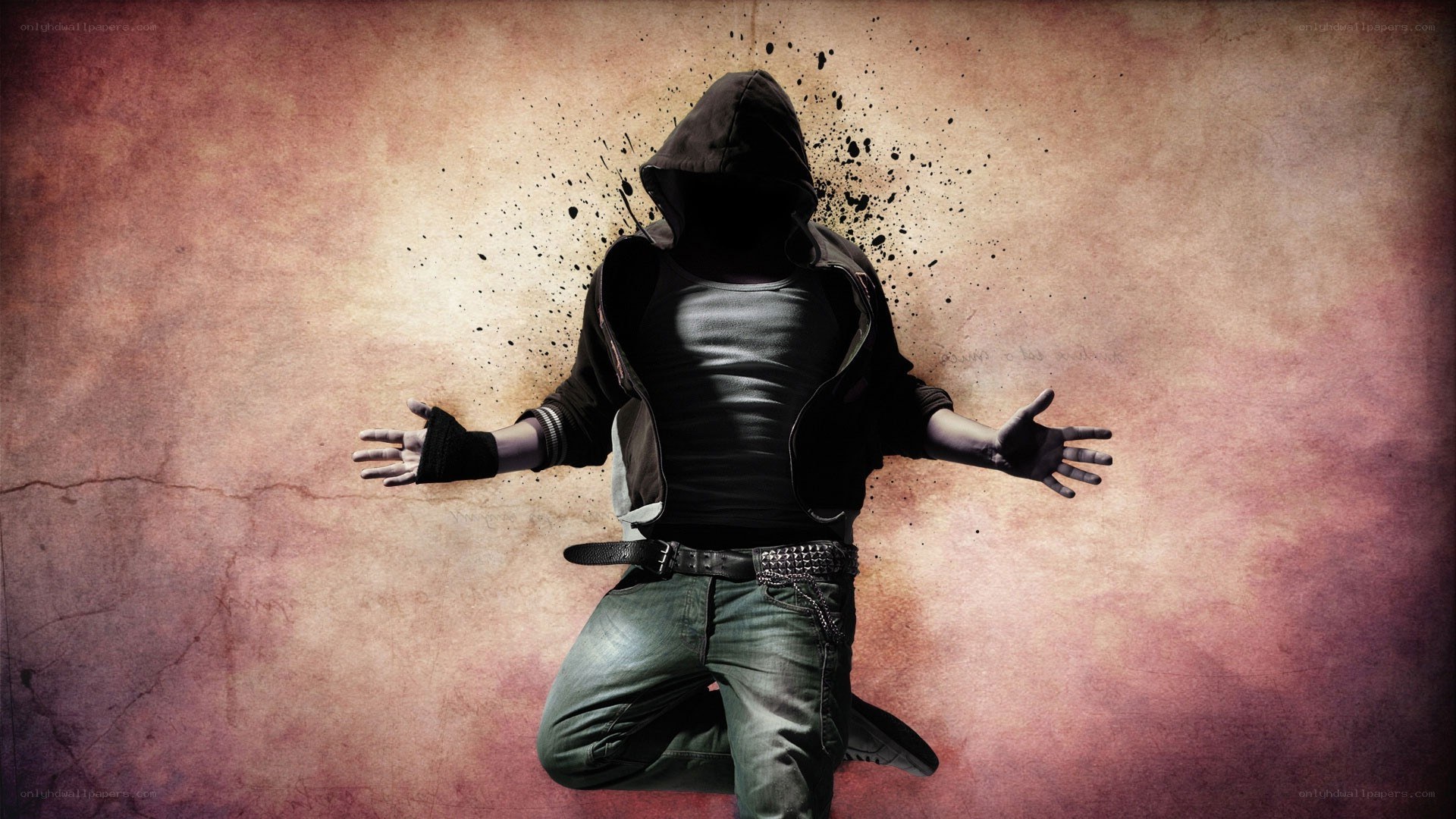 hooded figure with splattered effect