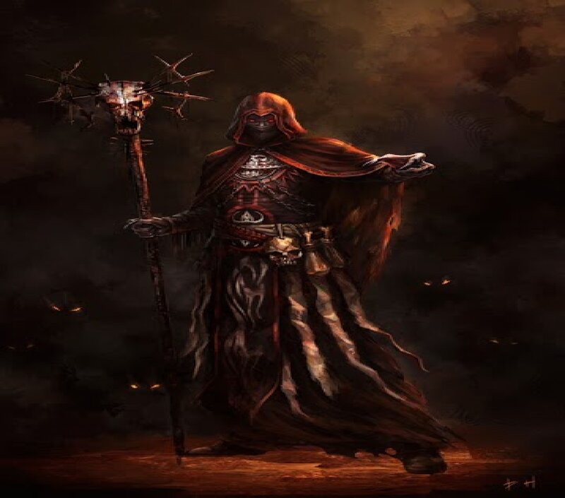 Hooded Figure with Staff — Black, Dark