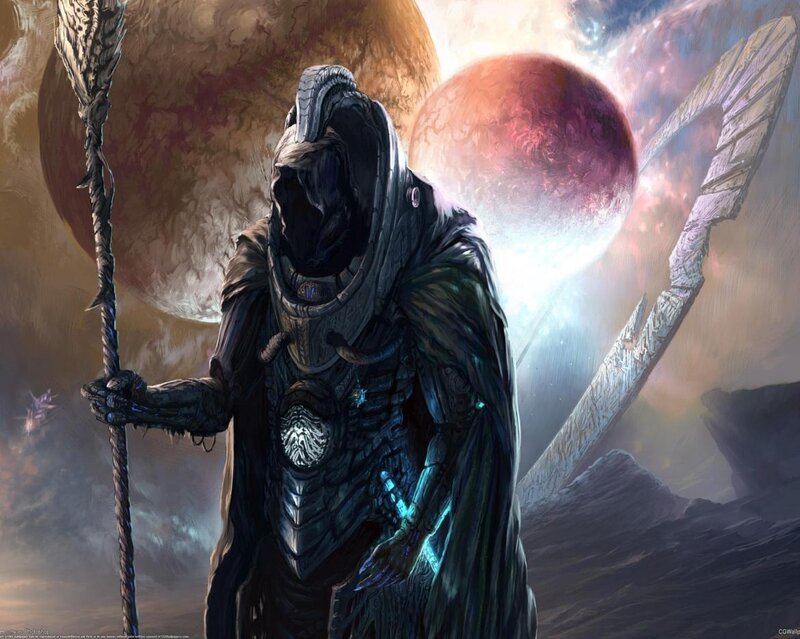 Hooded Figure with Staff — Black