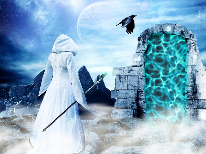 Hooded Figure with Staff — Blue