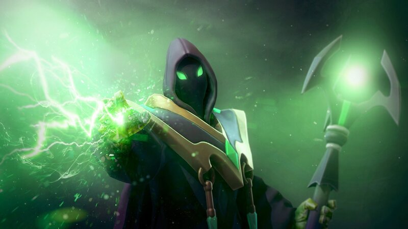 Hooded Figure with Staff — Green, Dramatic, Digital Art