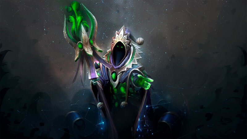 Hooded Figure with Staff — Green, Dramatic, Night