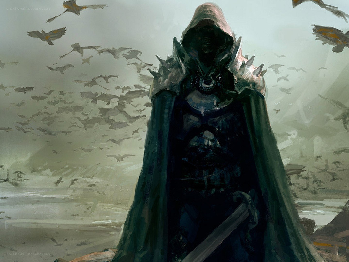 hooded figure with sword