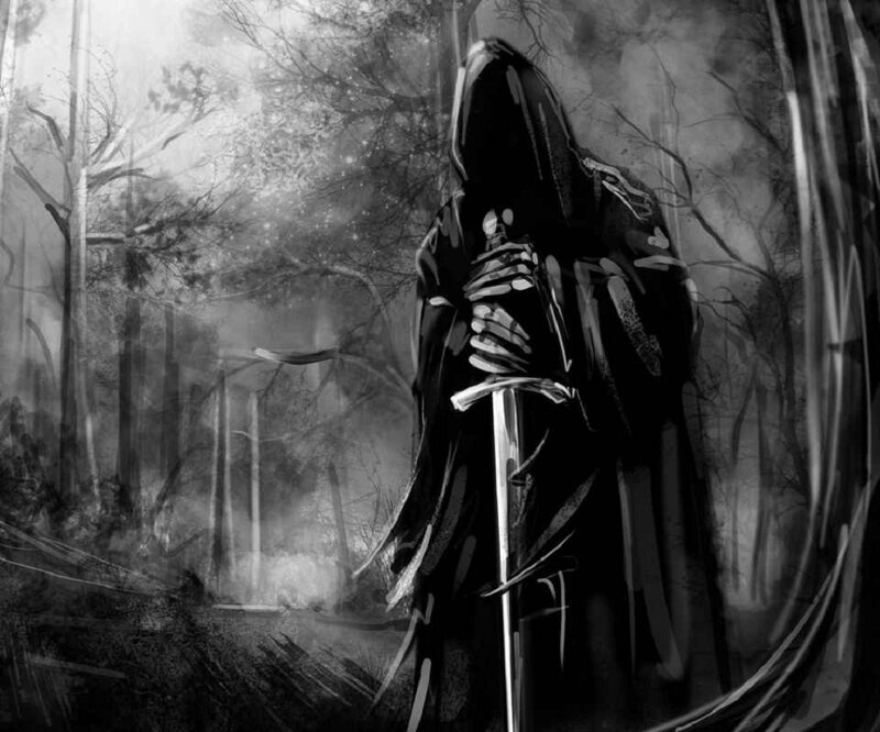 Hooded Figure with Sword — Black, Dark