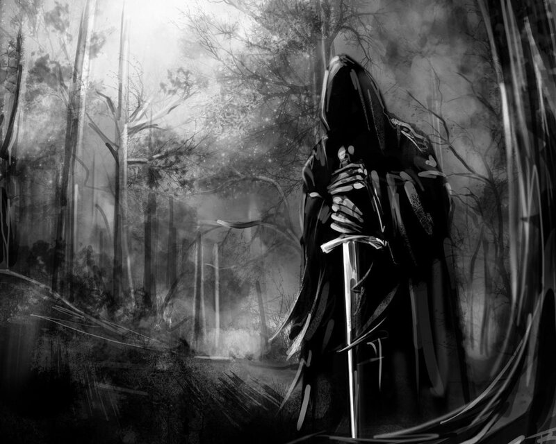 Hooded Figure with Sword — Black