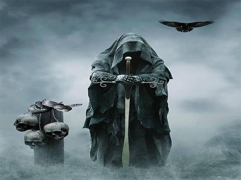 Hooded Figure with Sword — Gray, Dark, Ominous